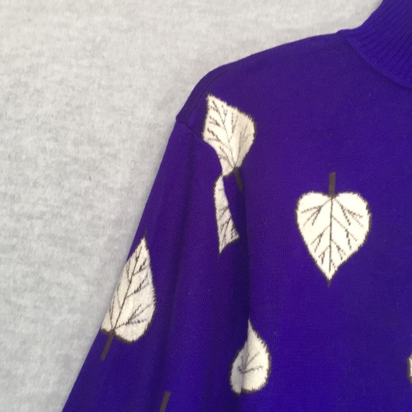 ST. JOHN Separates Falling Leaves Design  Rib Knit Mock Neck Sweater - Picture 5 of 16